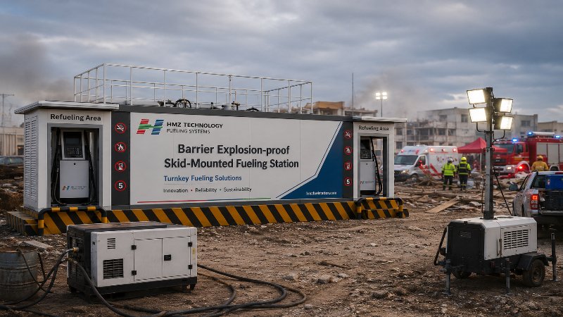 Emergency fuel supply point with skid-mounted fuel station and support equipment