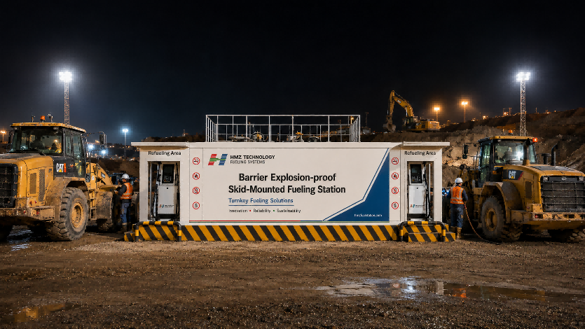 mobile fuel station for night construction site refueling