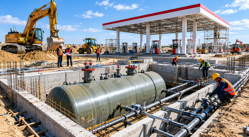 traditional fuel station construction underground tank installation.jpg