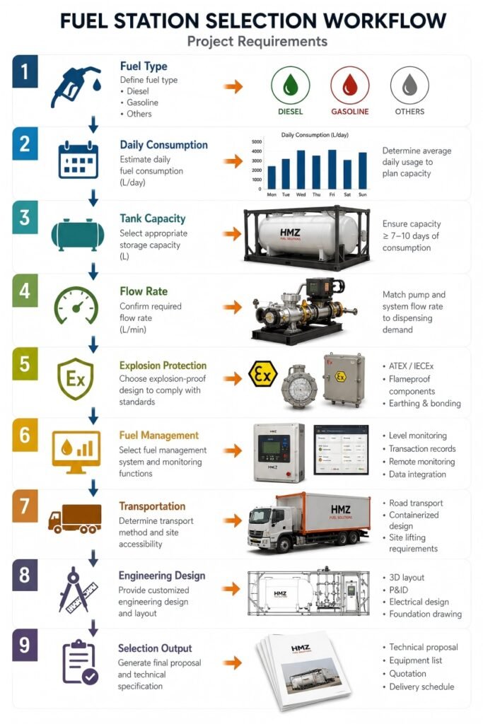 fuel station selection workflow project requirements hmz